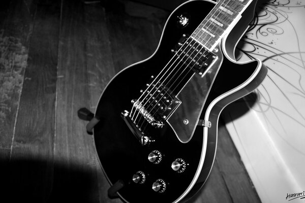 Estilo de guitarra electrónica en blanco y negro