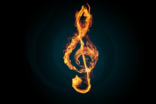 Fiery treble clef on a black background