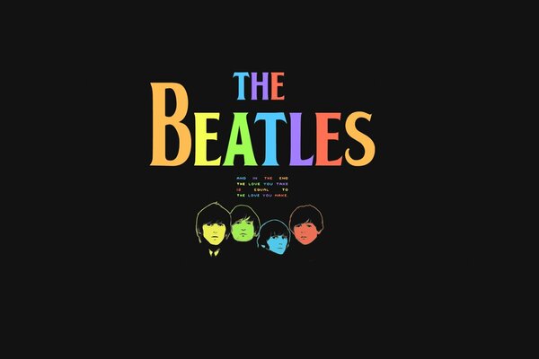 The beatles multicolored name on a black background