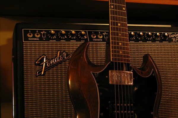 Branded retro guitar and amplifier