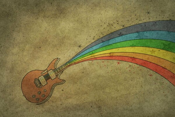 Zeichnung eines Regenbogens aus einer farbigen Gitarre