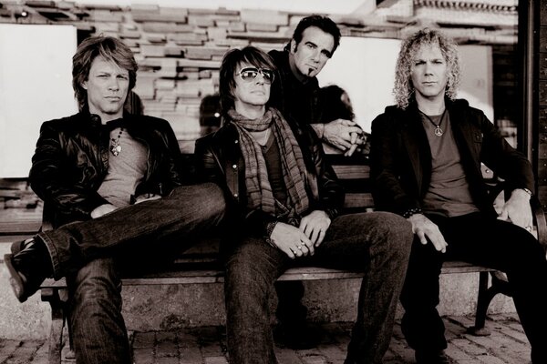 Group portrait of the rock band Bon Jovi