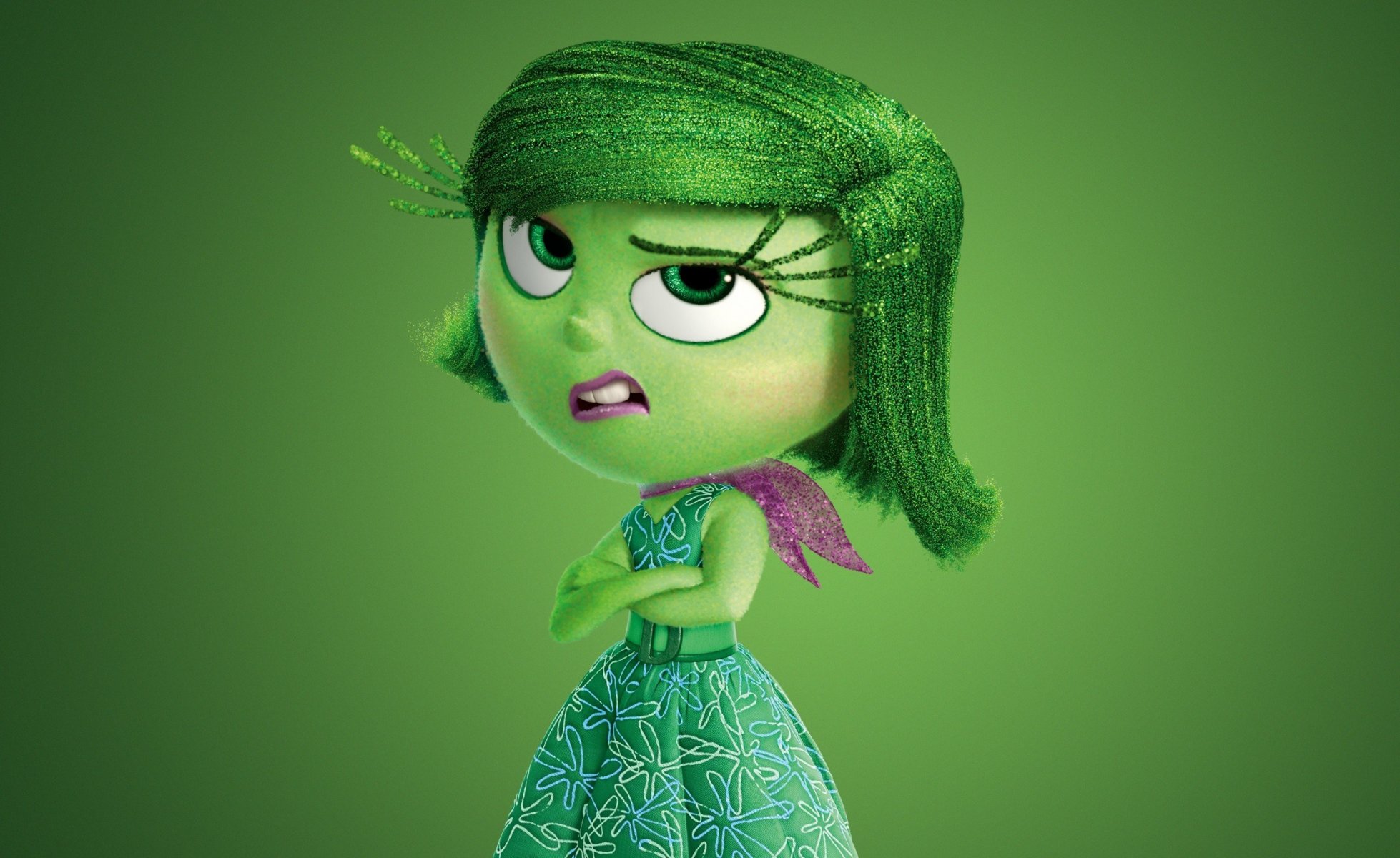 inside out disgust five emotions adventure pixar animation studios walt disney studios motion pictures 2015 green chibi girl dress scarf face hana flower