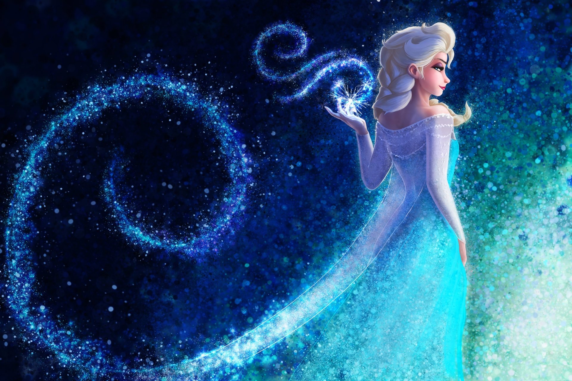 königin elsa gefroren cartoon kunst aussehen weißes haar kleid schneeflocken