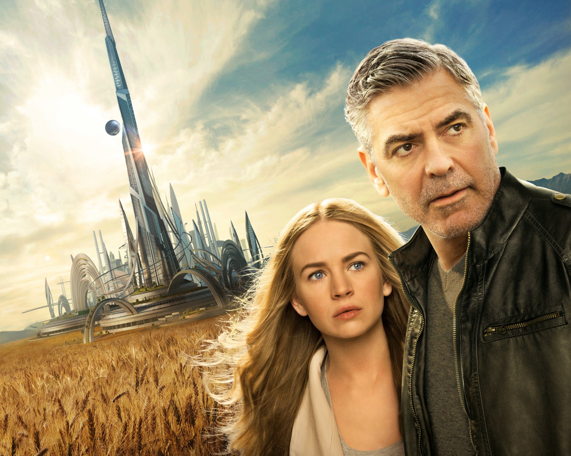 tomorrowland domani terra film film 2015 anno britt robertson casey newton george clooney candid walker walt disney pictures avventura fantascienza fantasy casey newton e frank walker biondo capelli blu occhi giovane ragazza vecchio