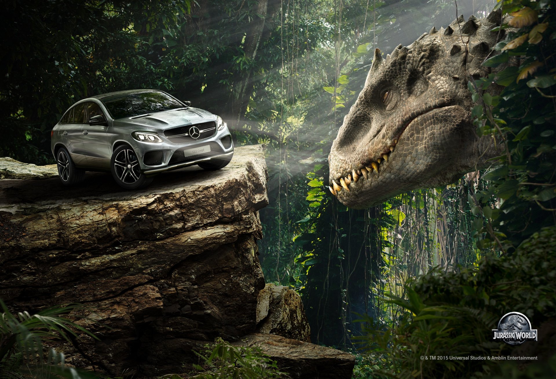 world jurassic jurassic world forest jungle rock car mercedes-benz gle coupe dinosaur the situation fiction