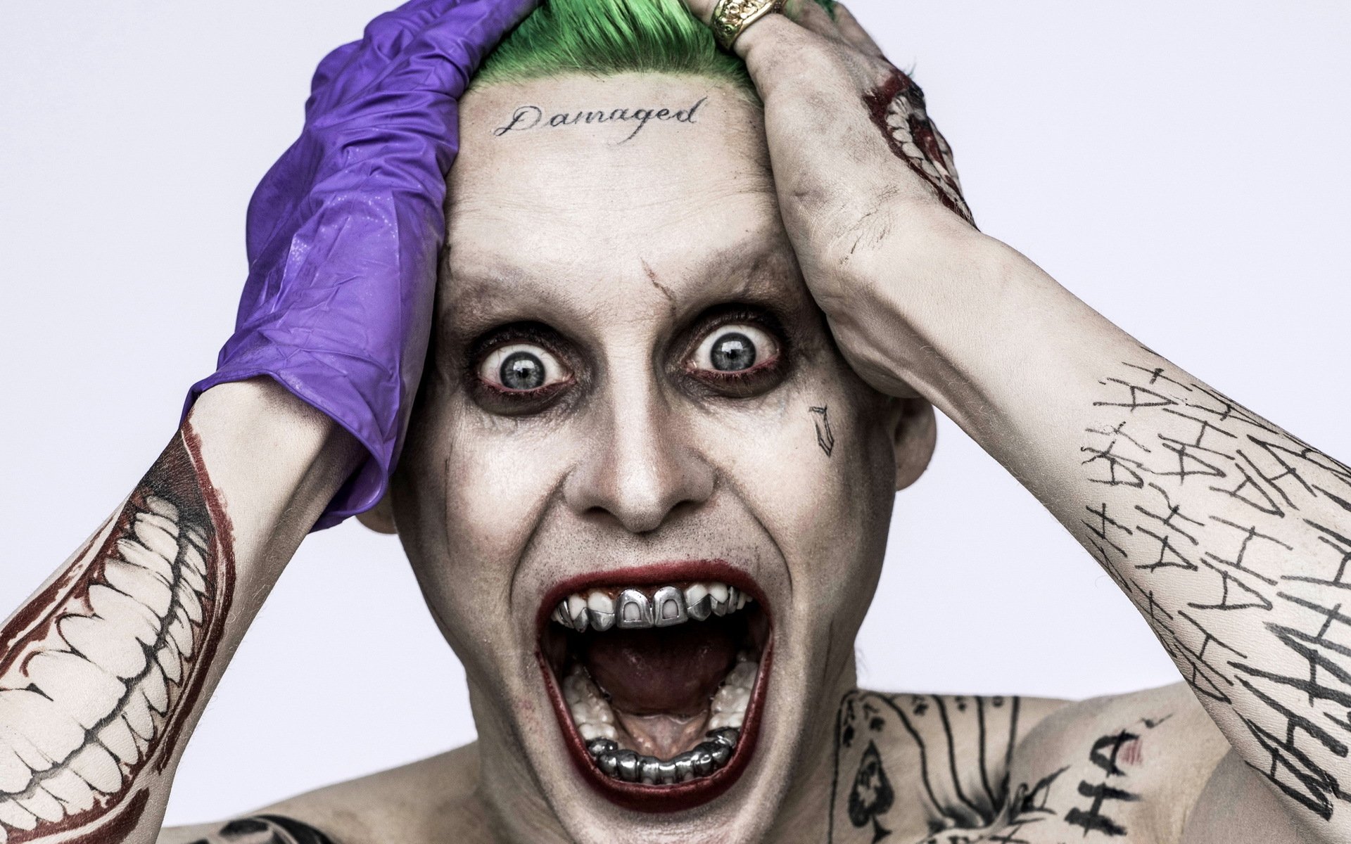 order suicide suicide squad cry horror teeth tattoos glove jared leto joker