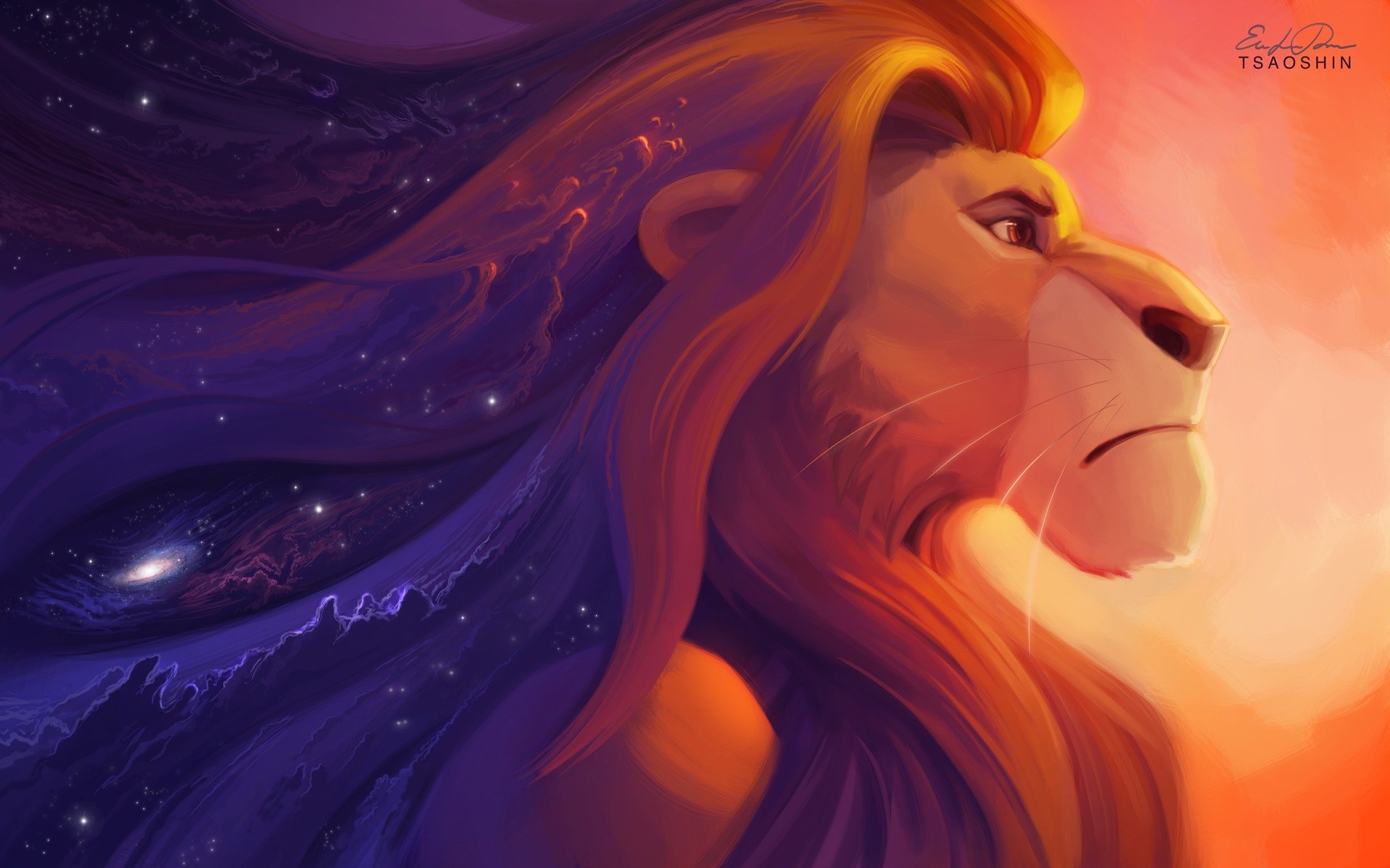 lion roi roi lion vue étoiles dessin animé art art