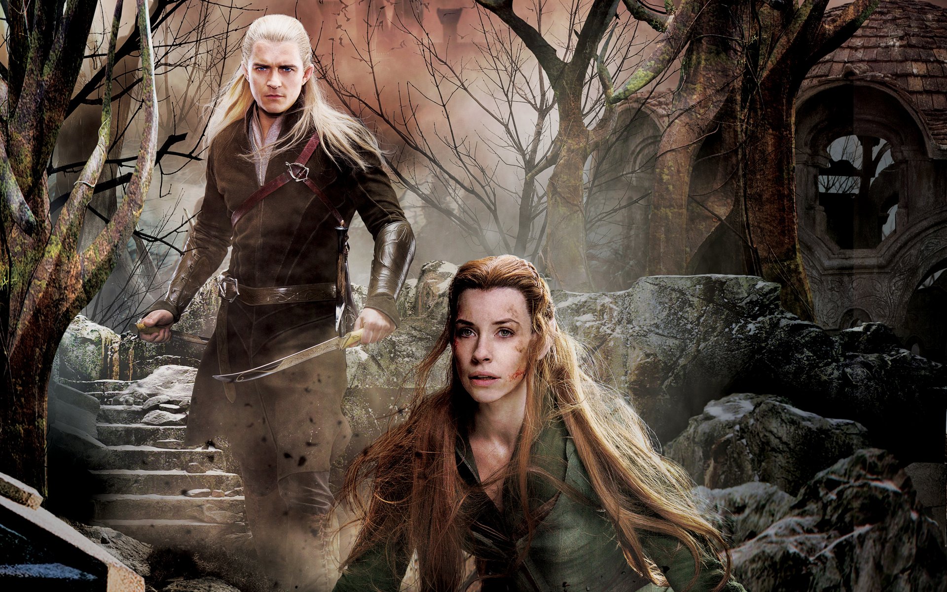 hobbit: bitwa pięciu armii fantasy plakat kolaż elfy tauriel evangeline lilly legolas orlando bloom