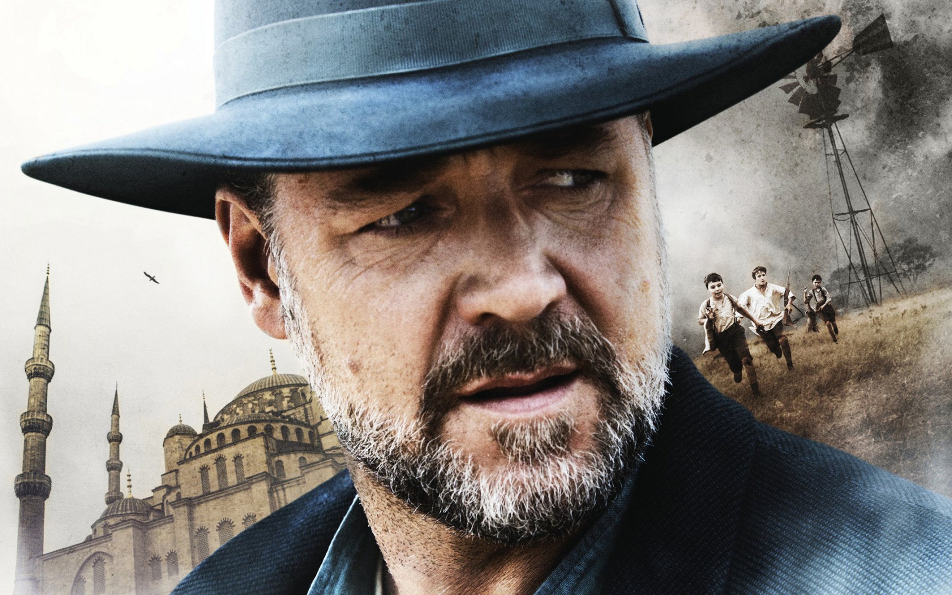 buscador de agua russell crowe sombrero barba cara primer plano póster