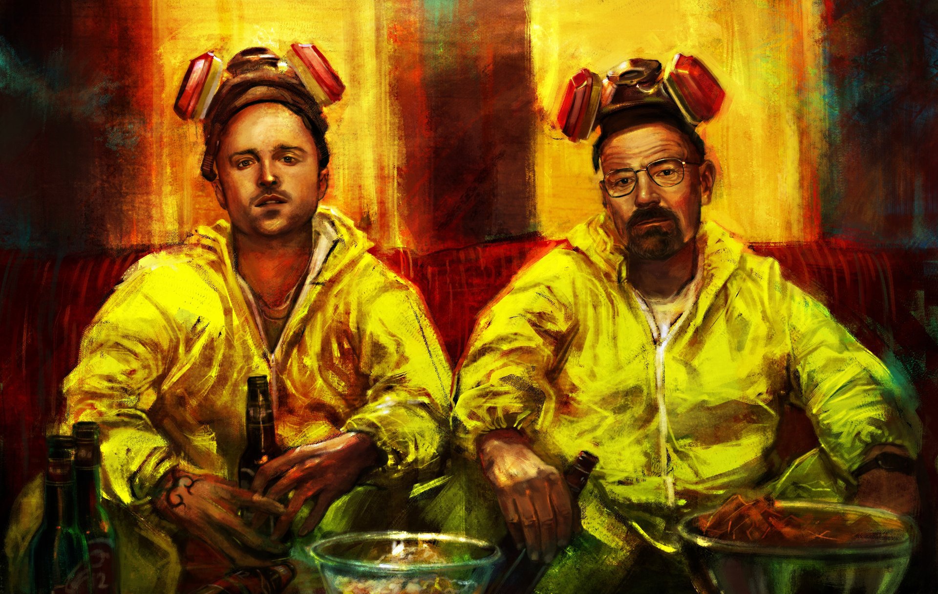 die verletzung ist schlecht aaron paul brian cranston cua bier kostüme atemschutzmaske kunst walter white mr. white jesse pinkman