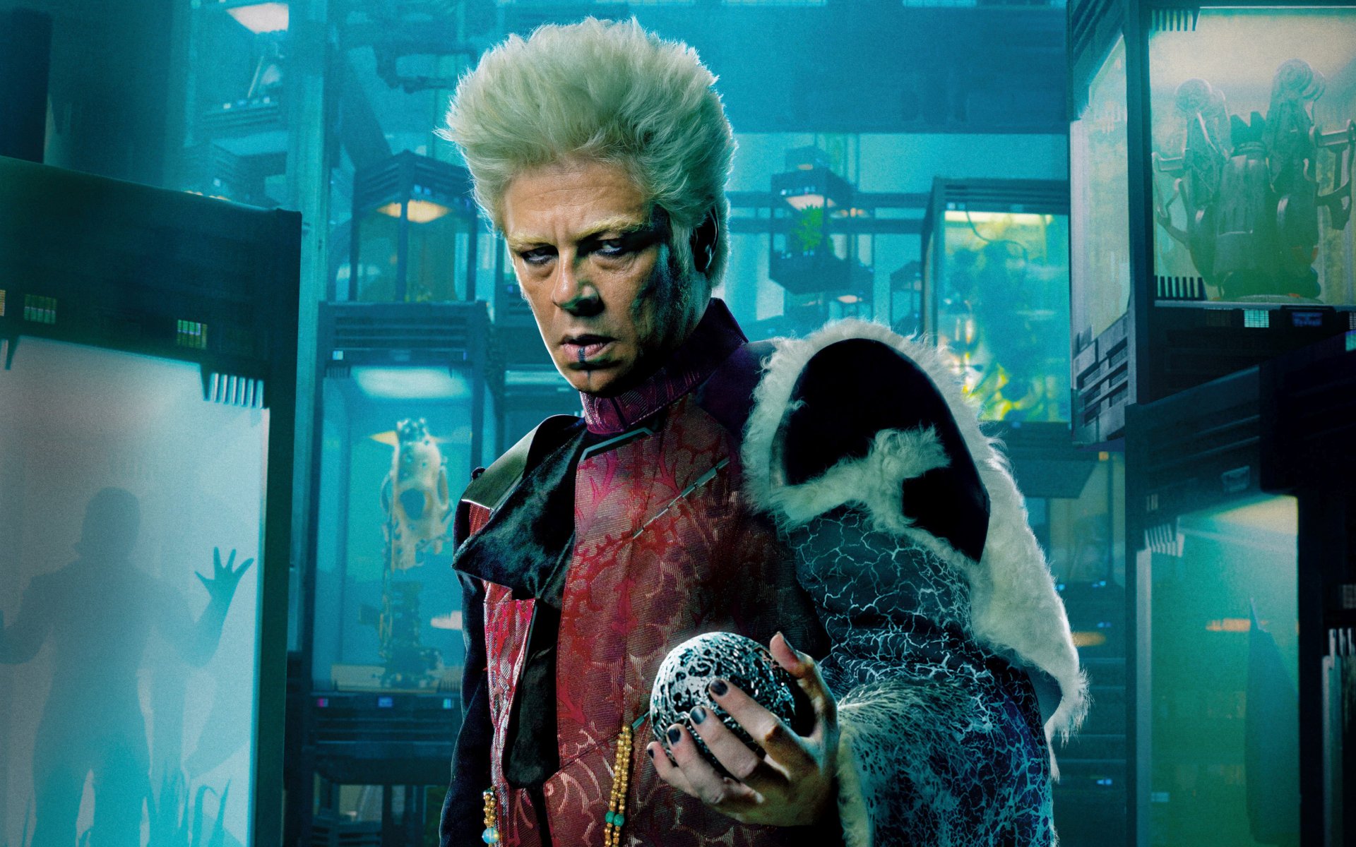 collectionneur gardiens de la galaxie benicio del toro bande dessinée fiction marvel blond sphère laboratoire