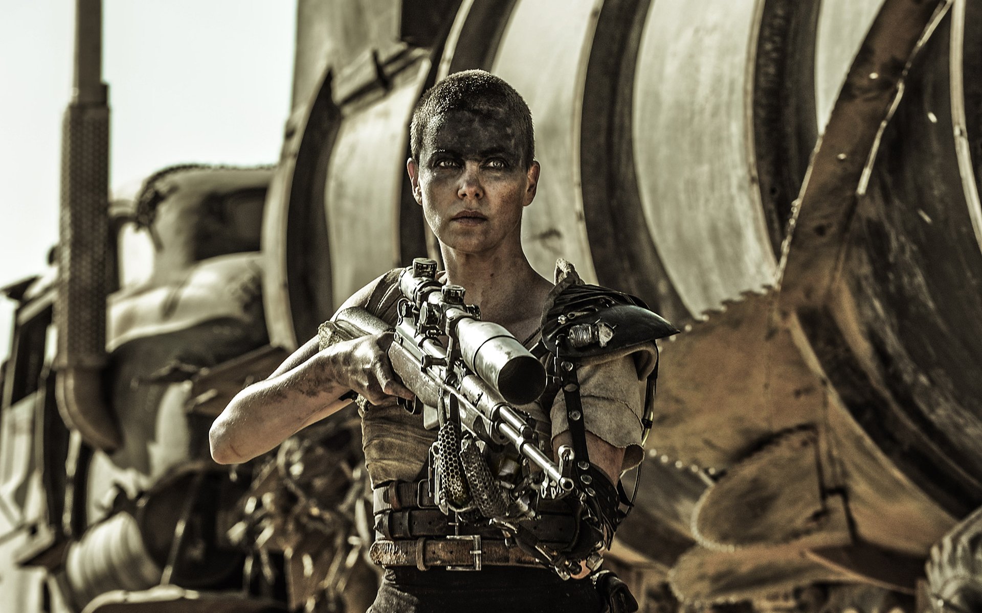 charlize theron cesarz furiosa karabin broń snajper ciężarówka rama mad max: fury road mad max: fury road