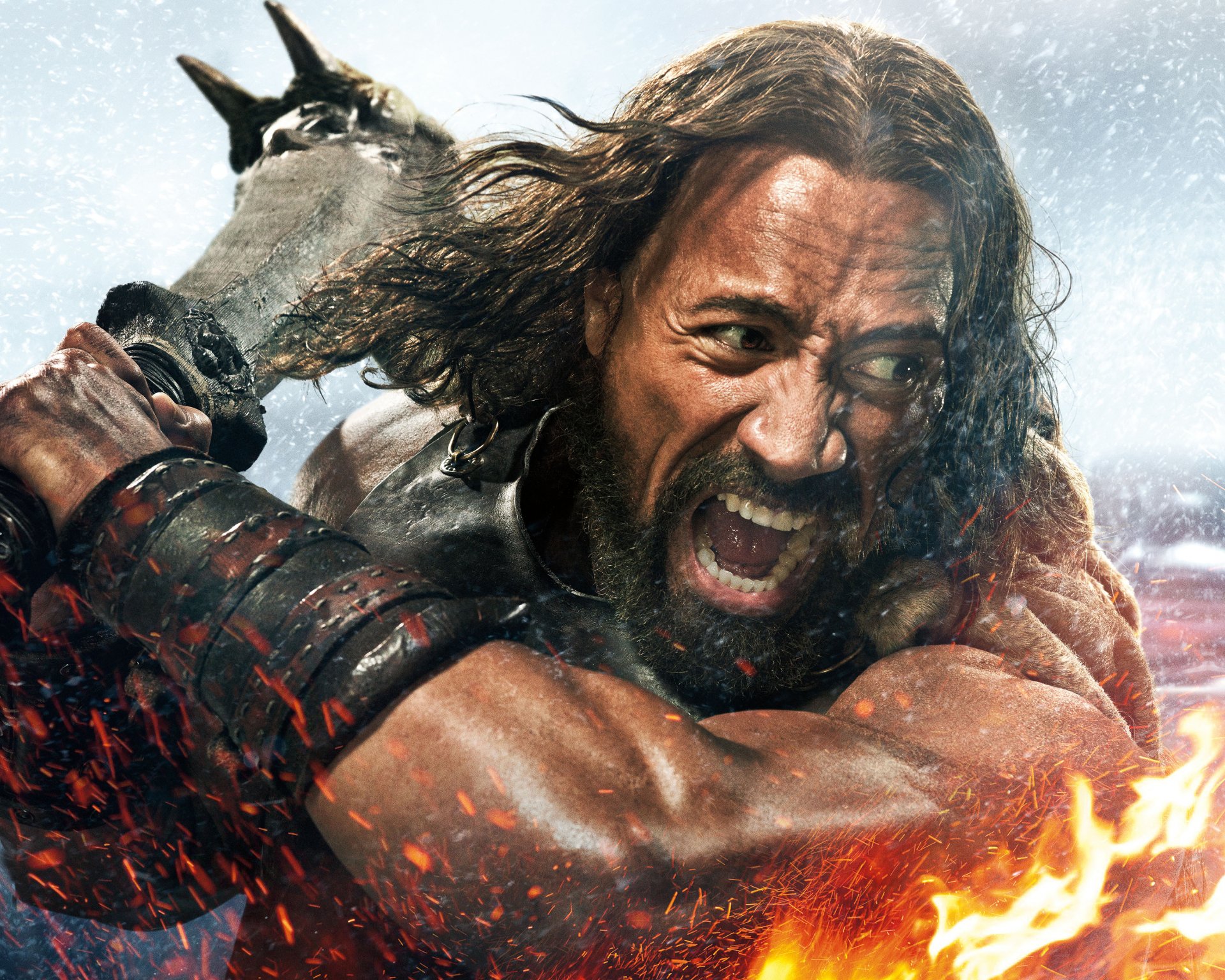 hercules movie film 2014 dwayne johnson action adventure fantasy mythological hero warrior fighter man body armor weapons hair face fire effect situation hd wallpaper