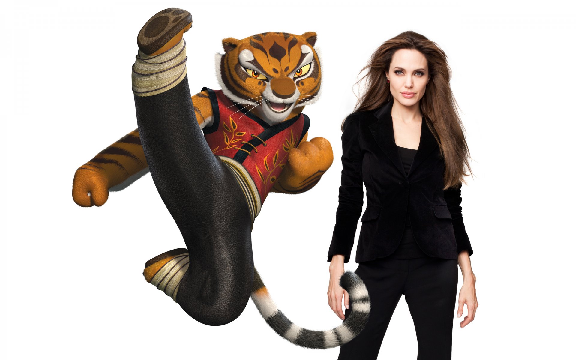 kung fu panda kung fu panda tigre angelina jolie in nero attrice doppiatrice sfondo bianco