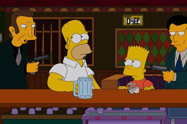 Les bandits et Homer et le barde du dessin animé les Simpson