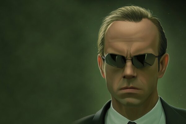 Agent Smith with glasses from the movie The Matrix 