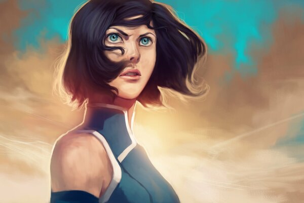 Avatar korra mirando a lo lejos la cara de la historieta la leyenda de korra