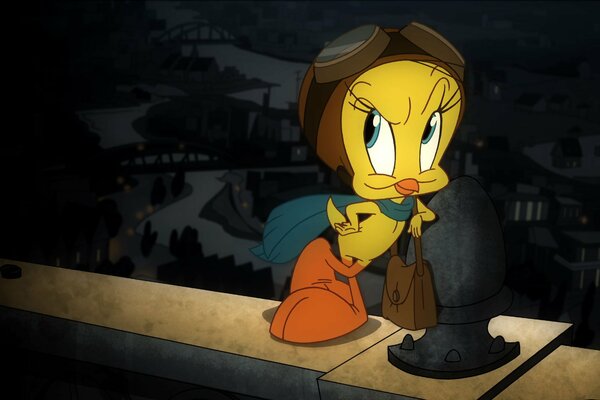 El canario descontento de tweety en la oscuridad