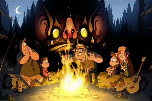 Gravity Falls near the campfire