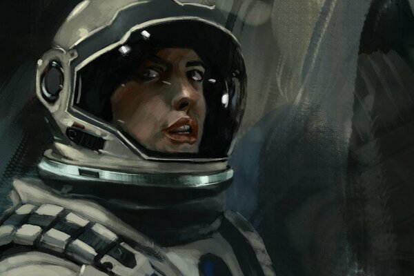 Plakat do filmu bohaterka Anne Hathaway w skafandrze kosmonauty