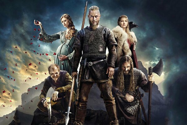 Héros de la série Vikings sur fond de nuages épais