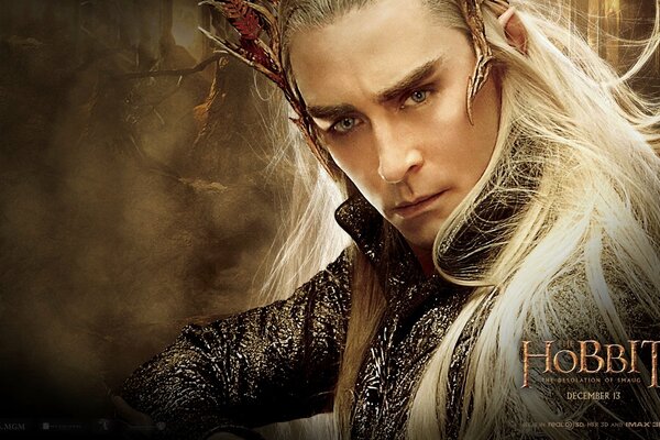 Das Hobbit-Filmplakat: Smaugs Ödland mit Lee Pace als Elf in Nahaufnahme