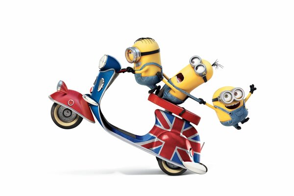 Cartoon characters minions on a scooter