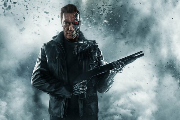 Terminator Genesis Schwarzenegger with a shotgun