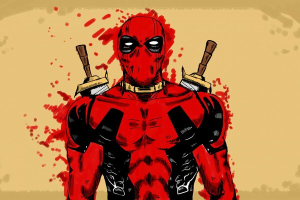 Deadpool aus dem Comic auf gelbem Hintergrund