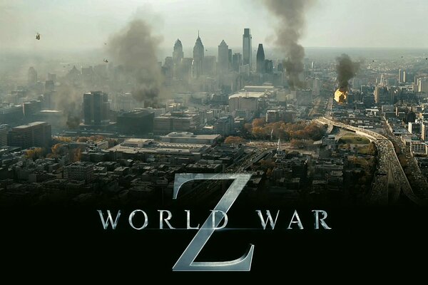 Image of the city and explosions. Poster War of the worlds Z