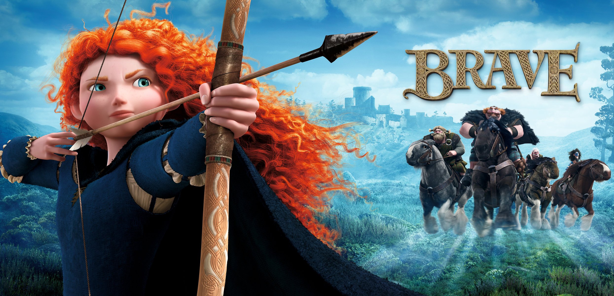 brave cartoon merida princess archer red torment arrow string scotland riders castle poster