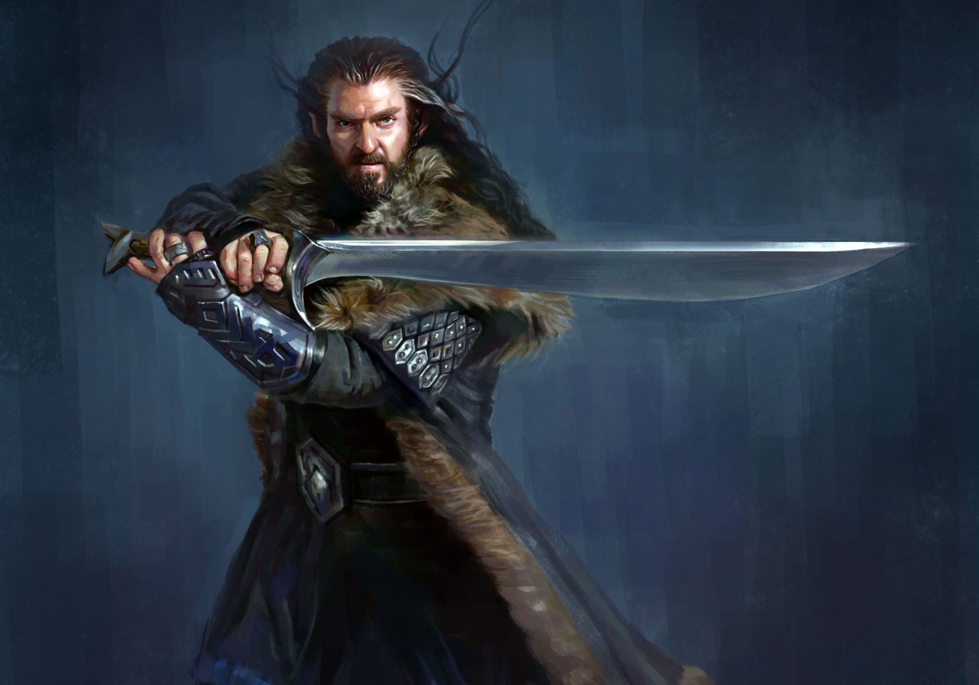 art lord of the rings hobbit unexpected journey thorin dwarf sword background