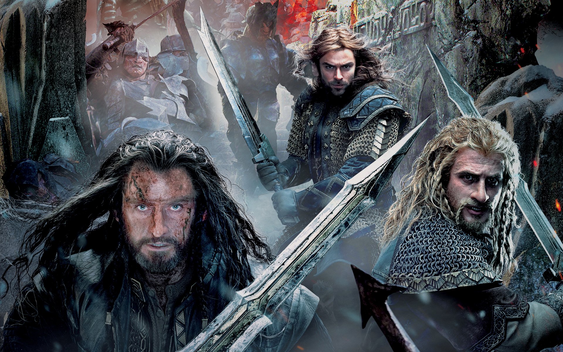 el hobbit: la batalla de los cinco ejércitos fantasía póster enanos orcos espada cota de malla thorin richard armitage richard armitage aidan turner aidan turner philie dean o gorman dean o gorman