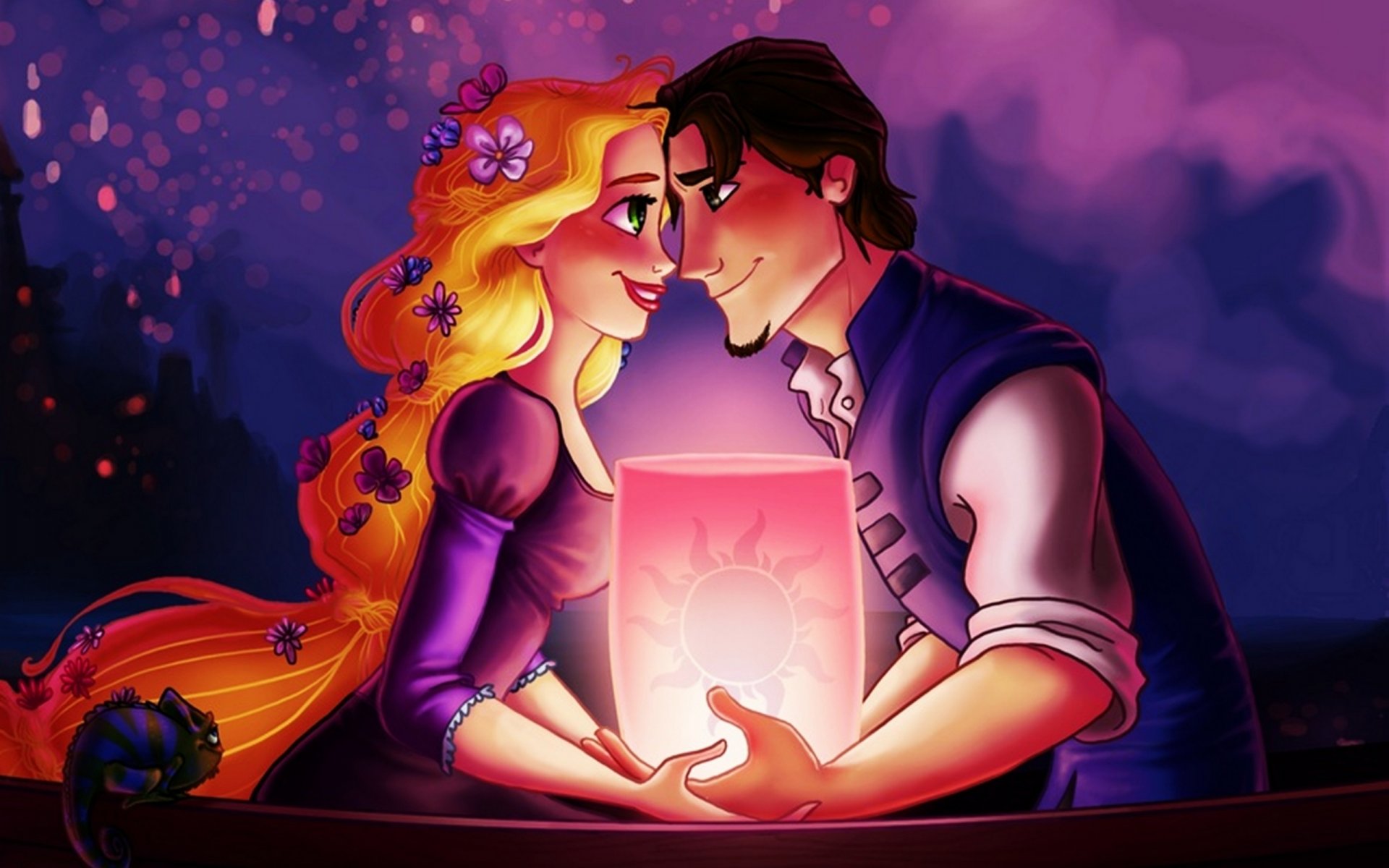 rapunzel: tangled rapunzel flynn lanterne tangled principessa ladro capelli cielo notte fiume barca luci lanterne