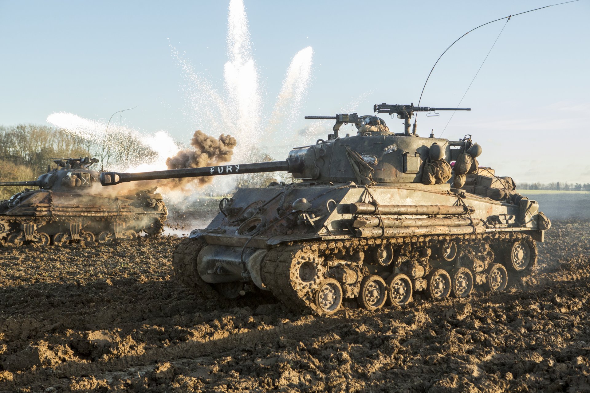 fury rage tank m4 sherman fight the field dirt