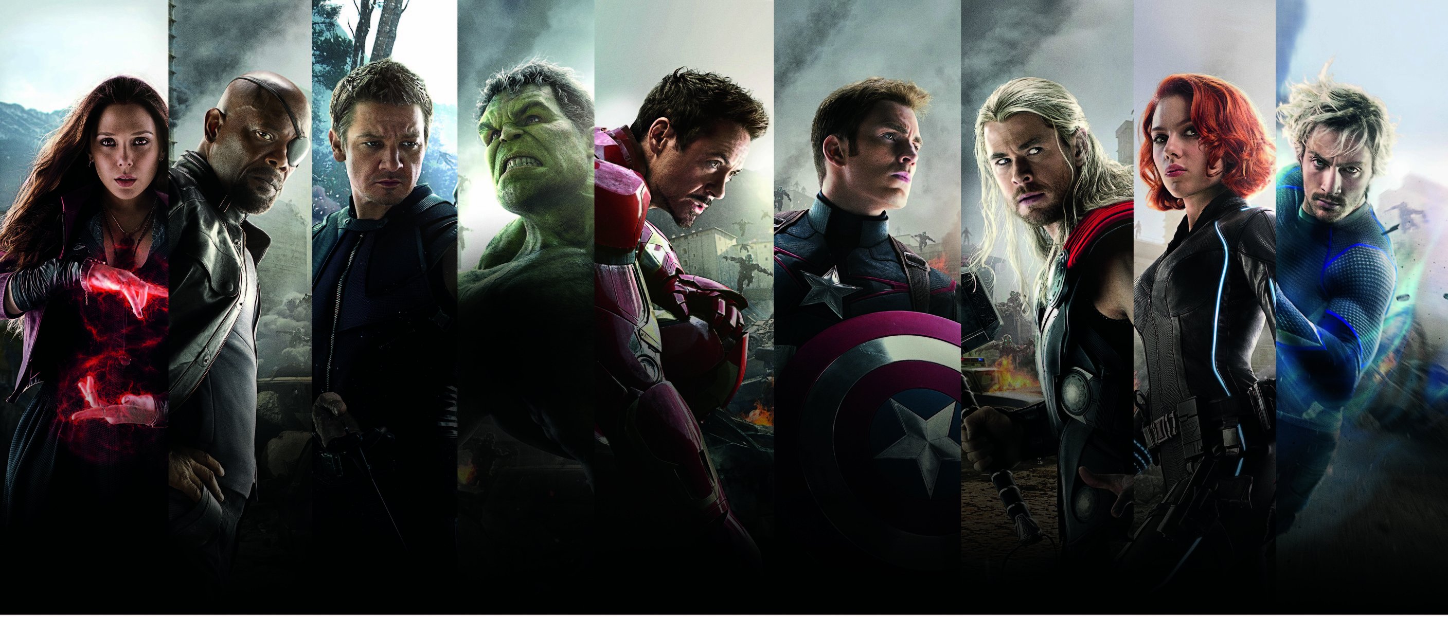 esclusivo avengers age of ultron avengers 2 film film 2015 robert downey jr. uomo di ferro chris evans capitan america chris hemsworth thor mark ruffalo denota hulk smash aaron taylor-johnson quicksilver scarlett johansson vedova nera jeremy re