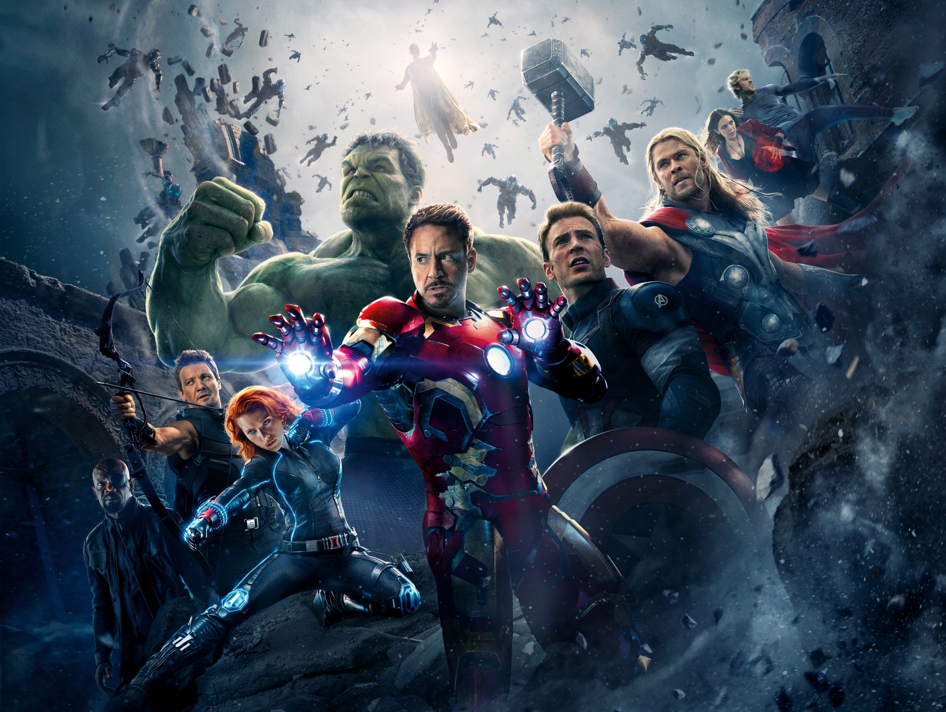 avengers age of ultron avengers 2 film film 2015 james spader ultron scarlett johansson vedova nera robert downey jr. iron man chris evans capitan america chris hemsworth thor mark ruffalo denotano hulk smash jeremy renner occhio di falco