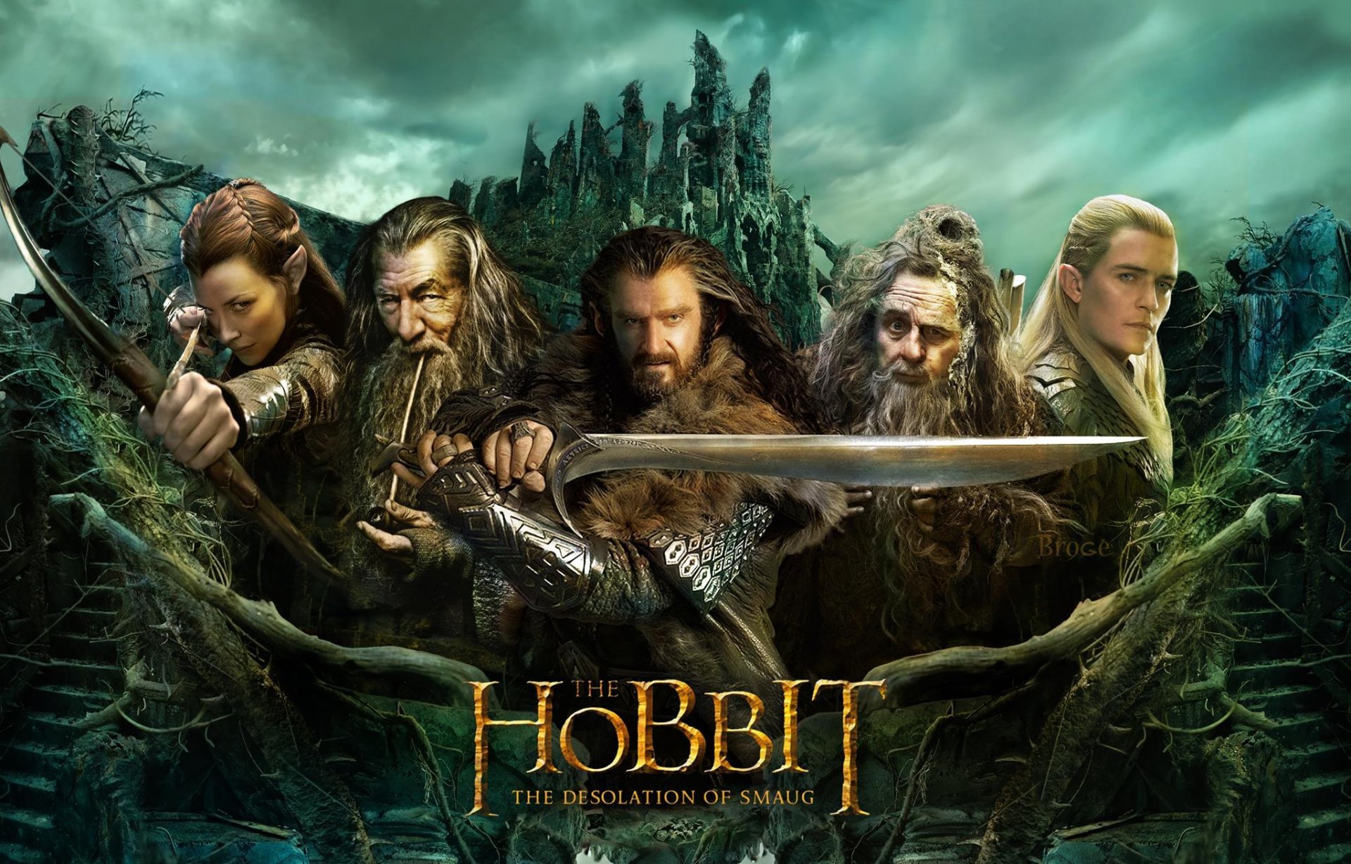 hobbit: pustkowie smaug przygodowy fantasy na pustkowiu smaug evangeline lilly tauriel orlando bloom legolas ian mckellen gandalf szary richard armitage thorin oak sylvester mccoy radagast hobbit