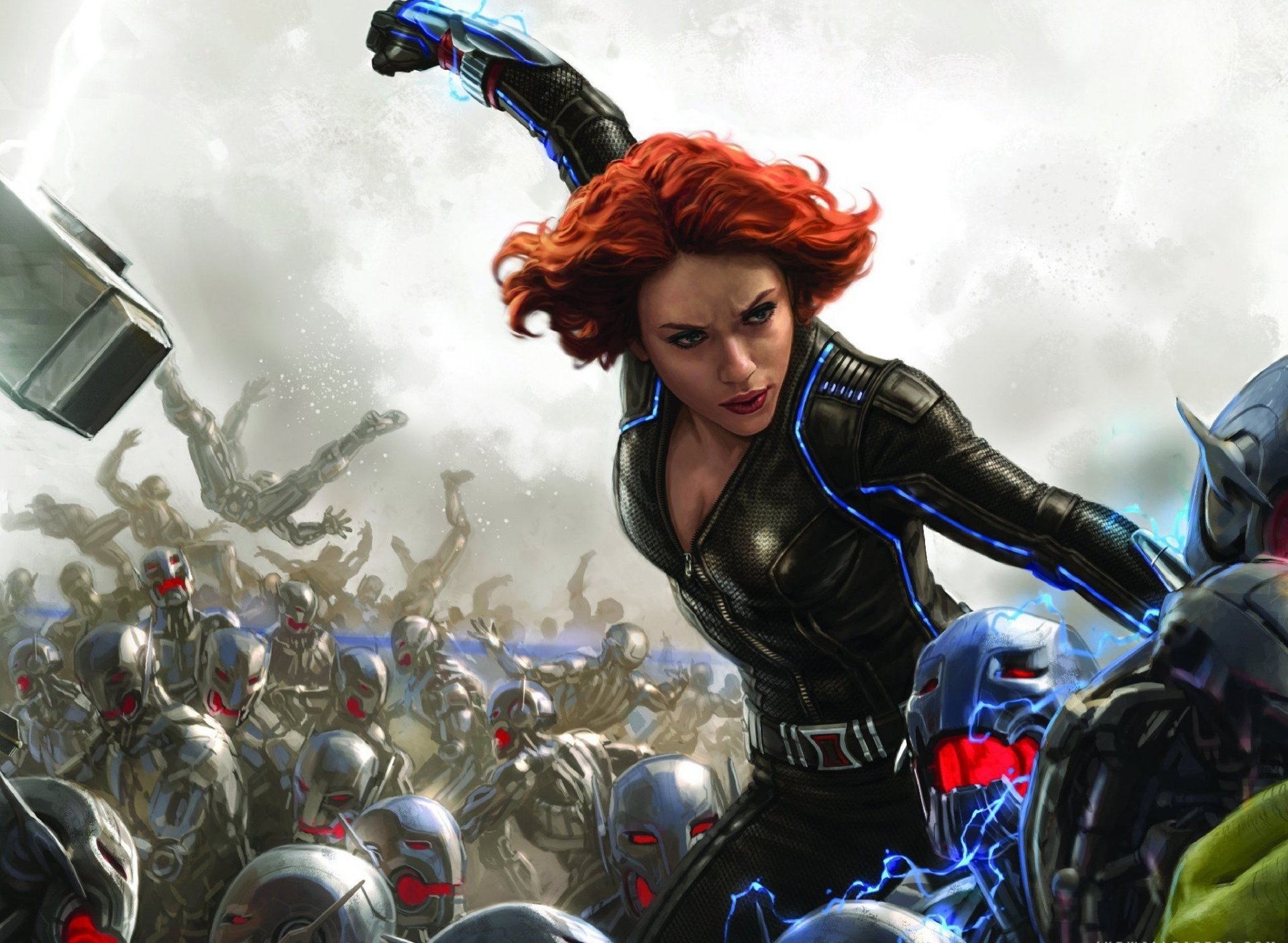 avengers age ultron scarlett johansson natasha romanova vedova nera vendicatori film marvel marvel 2015 avventura film marvel fantasy fantascienza guerra battaglia combattimento battaglia robot cyborg rosso capelli rossi donna ragazza comic