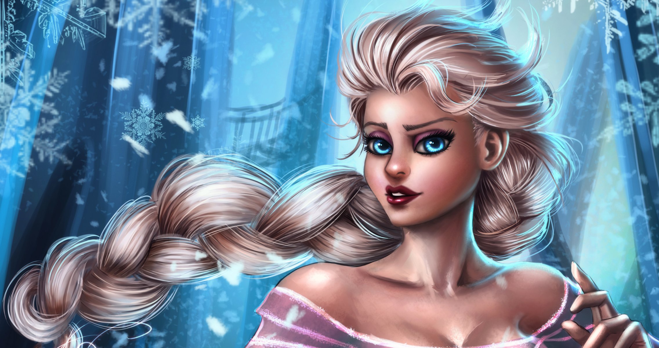 snow queen elsa congelato walt disney cartone animato disney sguardo capelli fiocchi di neve