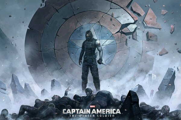 Soldat d hiver sur fond de couture détruite de Captain America