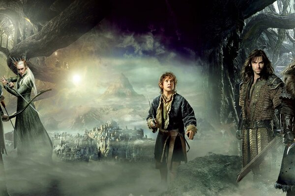 Hobbit characters: Bilbo, Dwarves and elves