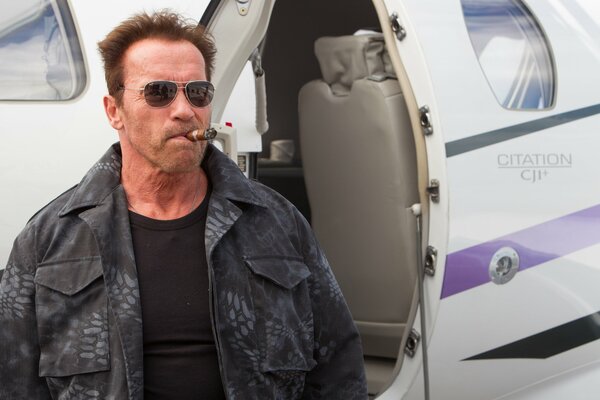 Arnold Schwarzenegger sul set del film