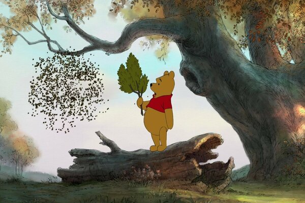 Winnie the Pooh con un ramo contro le api