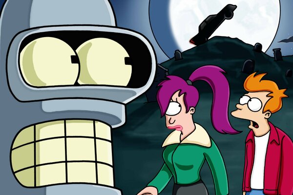 Futurama robot in the foreground