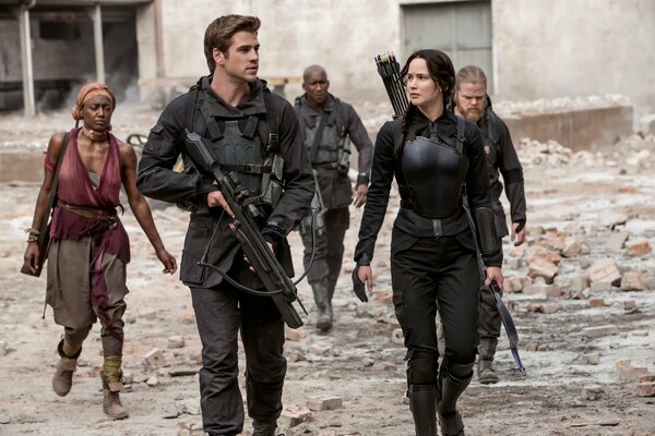 A scene from the movie The Hunger Games among the ruins