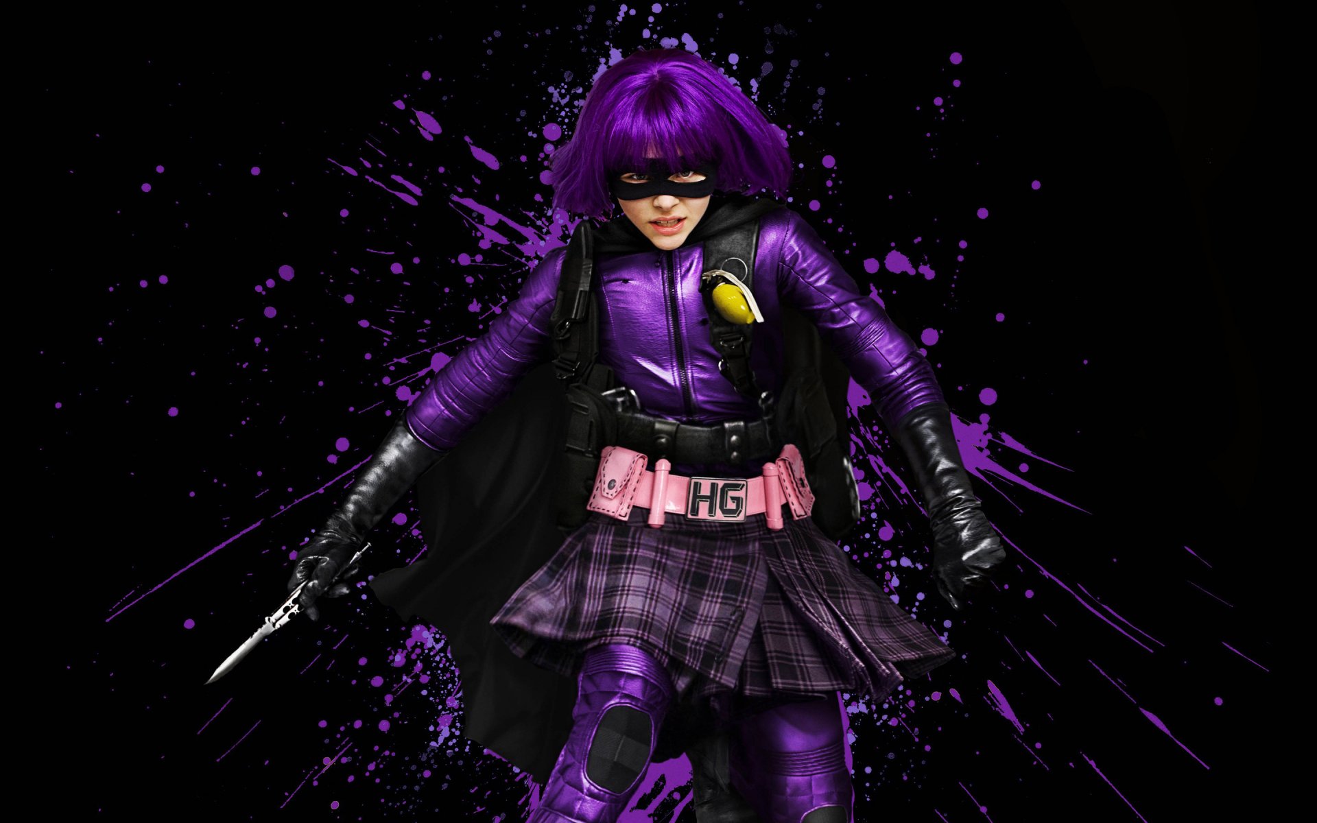 kick-ass 2 kick-ass 2 chloe grace moretz mörder anzug weste maske messer schwarzer hintergrund