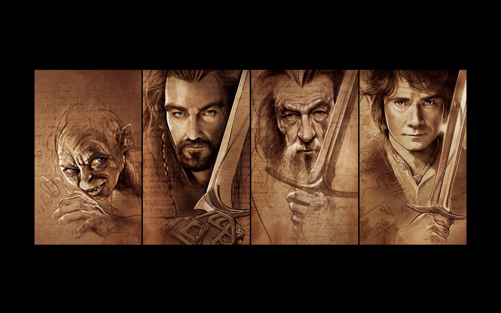 lo hobbit gollum thorin gandalf bilbo spade