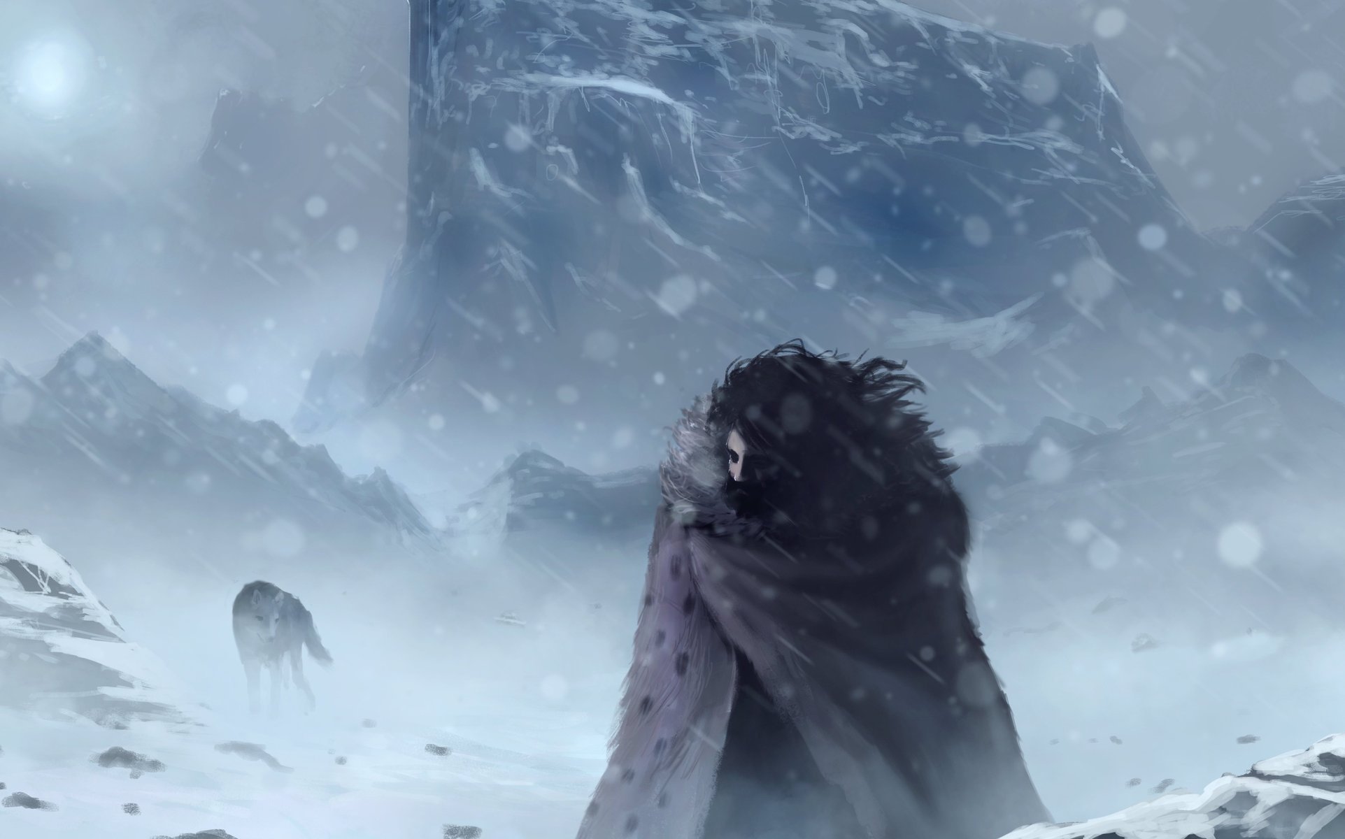 juego de tronos jon nieve lobo invierno frío nieve arte